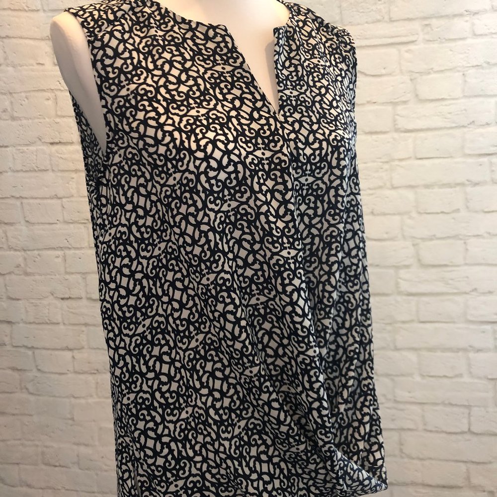 Laundry Navy & Ivory Print Sleeveless Top, Size M